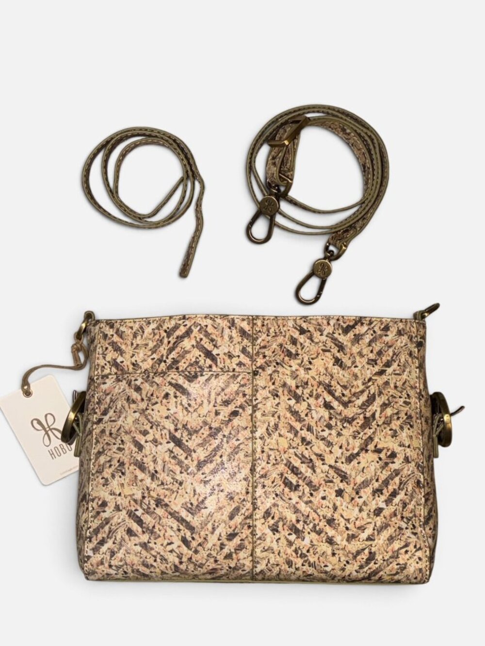 HOBO Render Small Crossbody Beige Leather Neutral Mosaic 2-way Shoulder Bag NWT - Picture 4 of 10